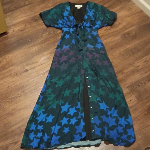 Mara Hoffman Groovy Blue Green Ombre Star Fitted Keyhole Maxi Dress A36 - Picture 1 of 6